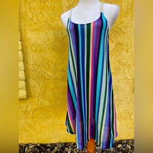 ANAMA Striped Knit Halter Dress Rainbow Brights Casual Beach‎ Vacation Resort